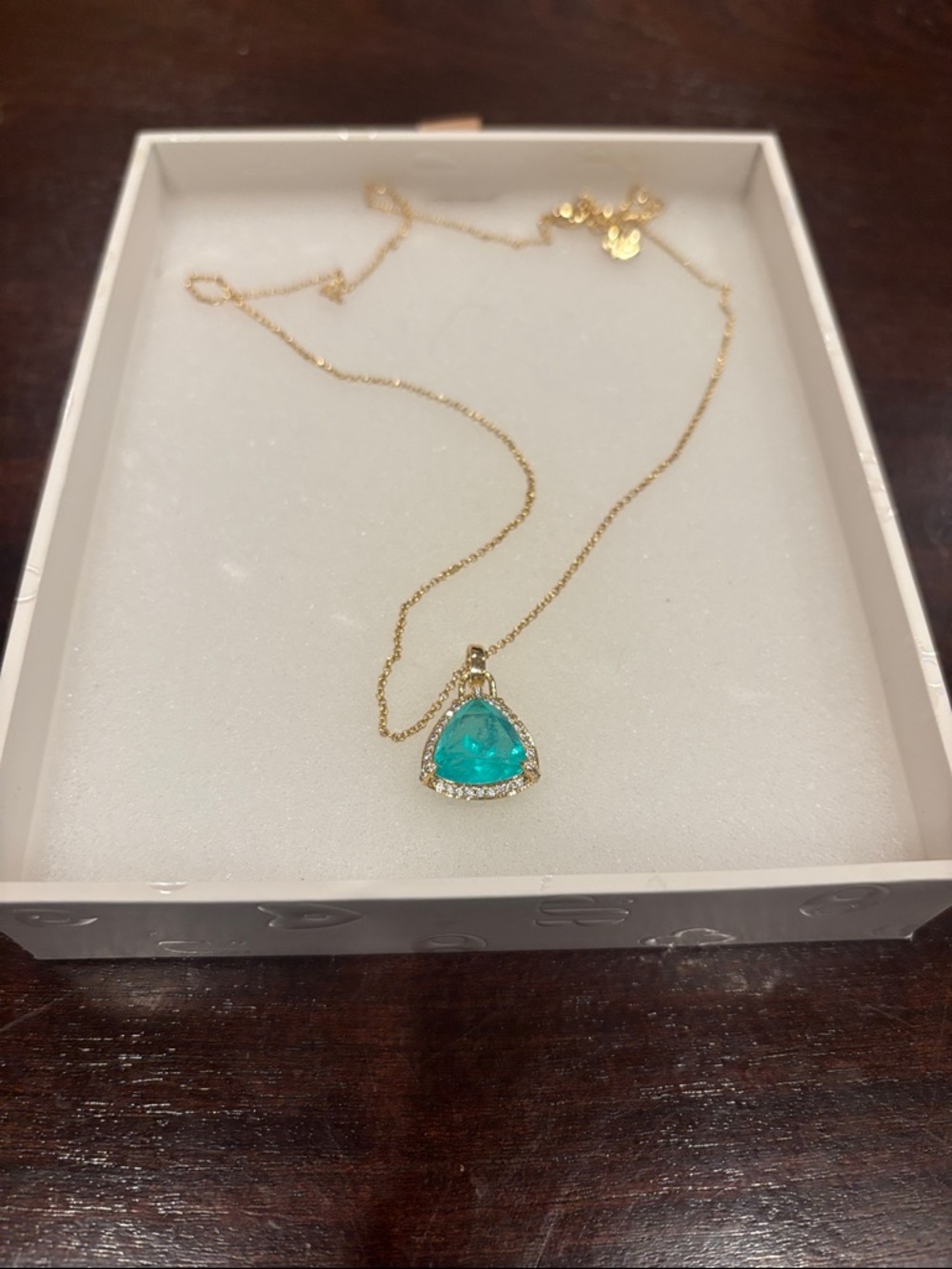 Gold Necklace with Blue Calcedon Triangle Pendant